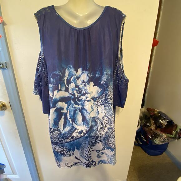 New Simply Emma Women Plus 3X Top Blouse Cold Shoulder Rhinestones Blinks Boho - Picture 6 of 6